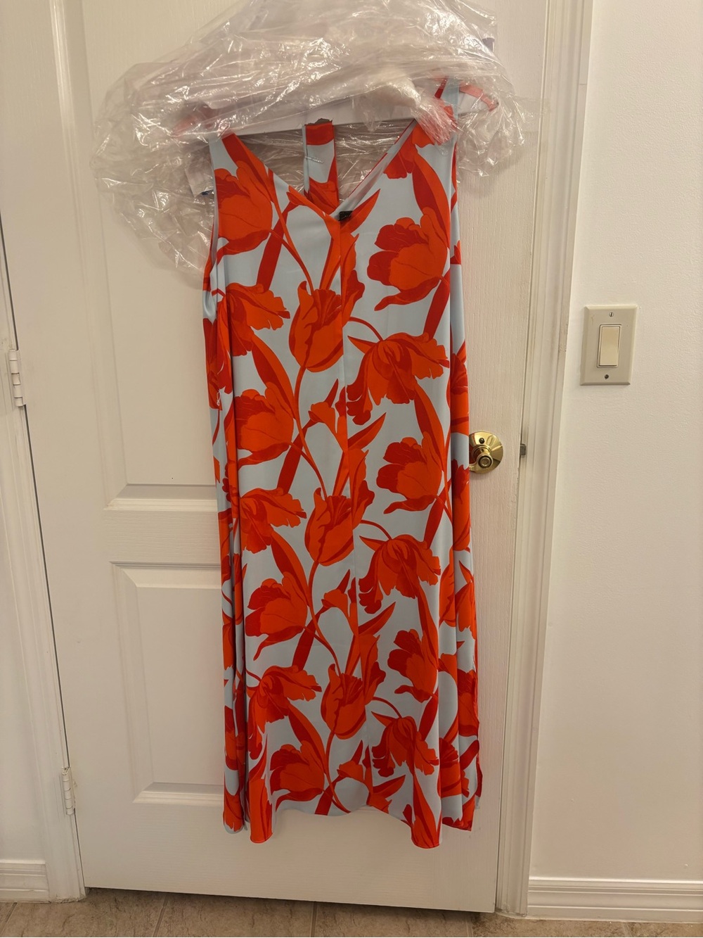 Ann Taylor Light Blue Dress with Bold Orange Floral Print